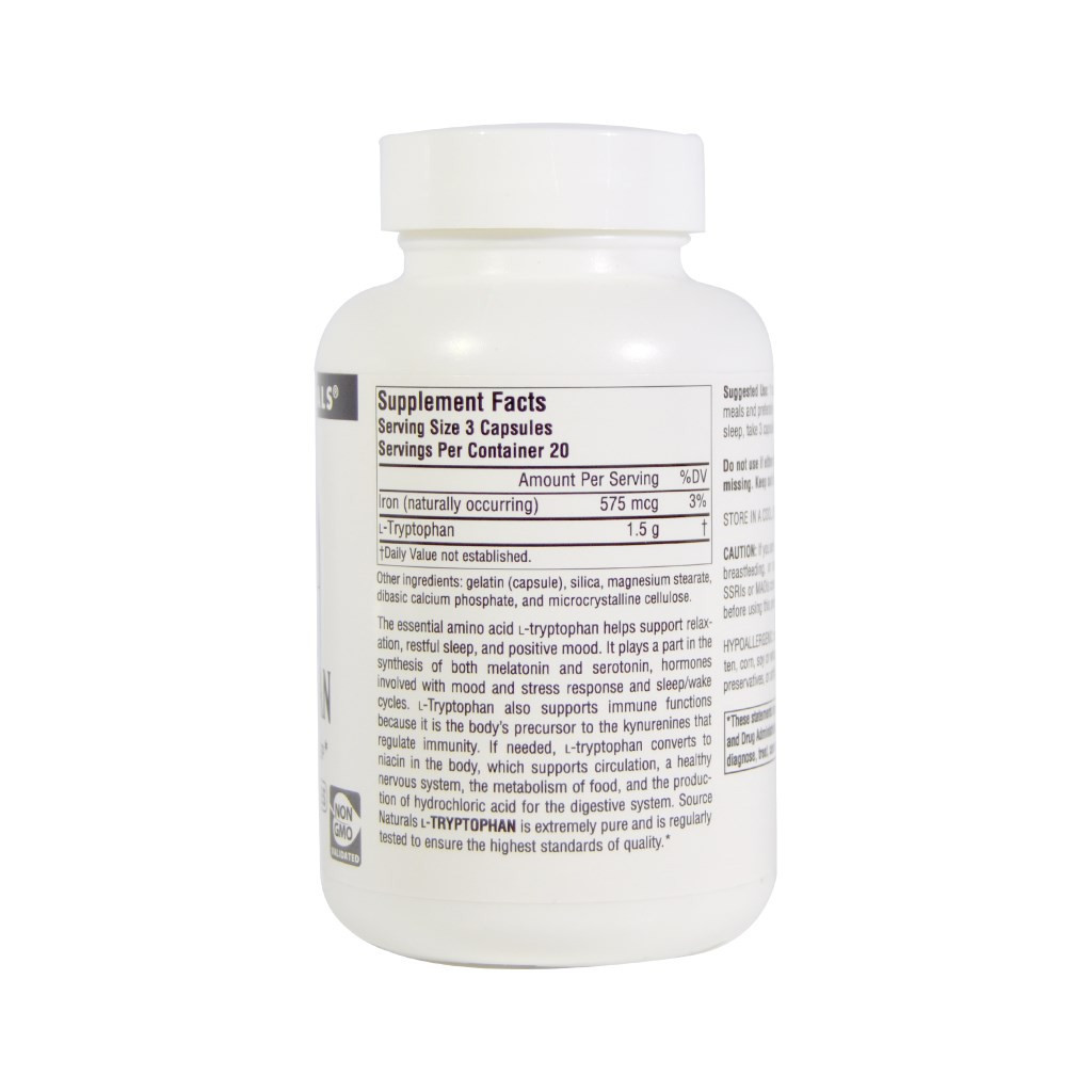 Амінокислота Source Naturals L-Триптофан 500мг, 60 капсул (SNS-01984) - зображення 2