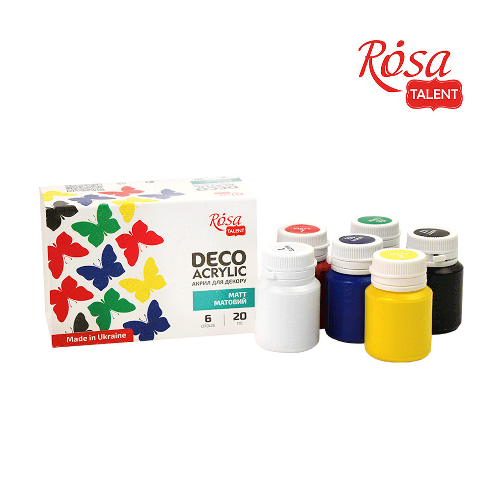 Акрилові фарби Rosa для декору матові 6 кол по 20 мл (4823098511700) - зображення 2