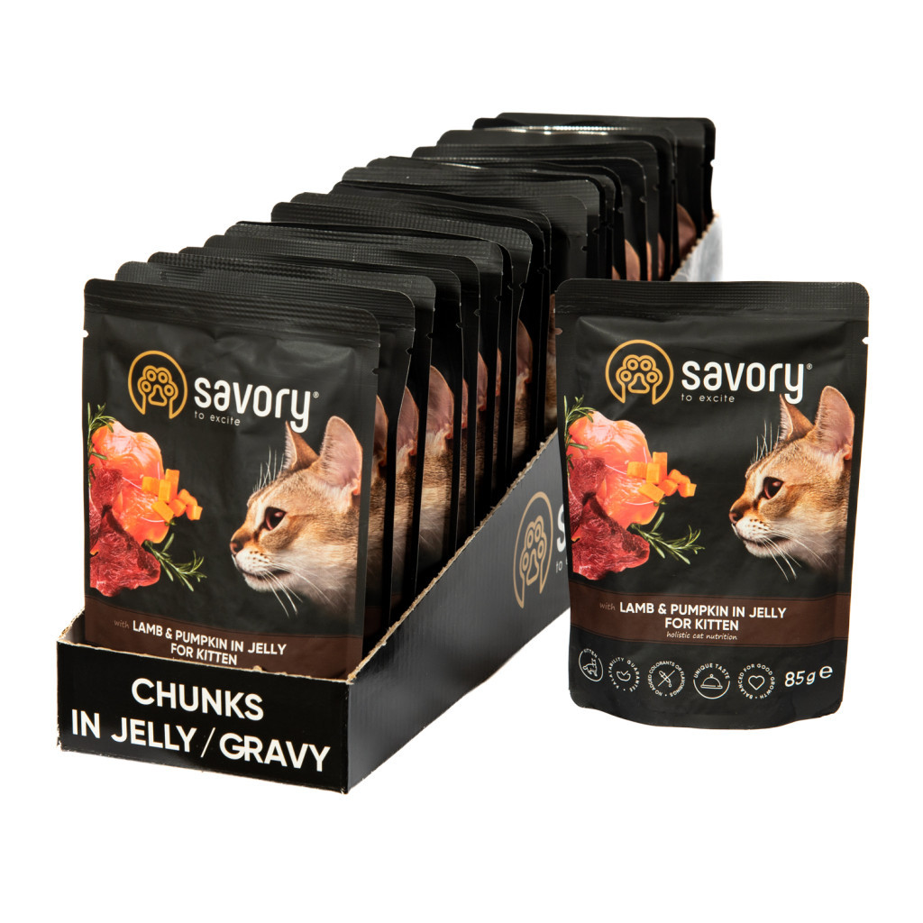 Вологий корм для кішок Savory ягня з гарбузом в желе 85 гх22 шт (2700000029329) - зображення 2