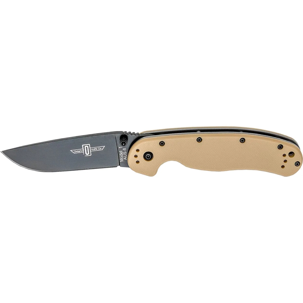 Ніж Ontario Knife RAT I AUS-8 Desert Tan, Black Blade (ON8846DT) - зображення 1