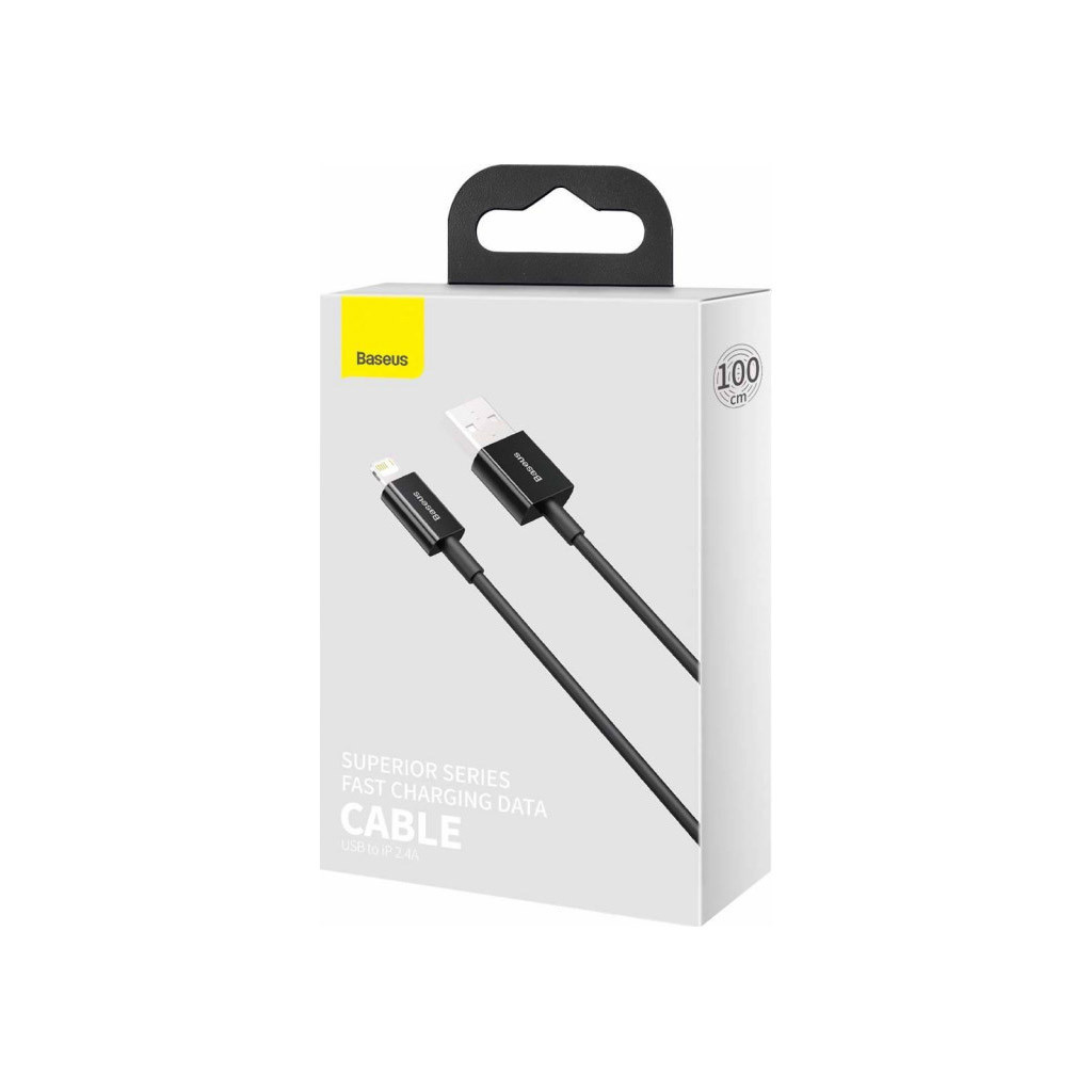 Дата кабель USB 2.0 AM to Lightning 1.0m 2.4A Superior Series Black Baseus (CALYS-A01) - зображення 3