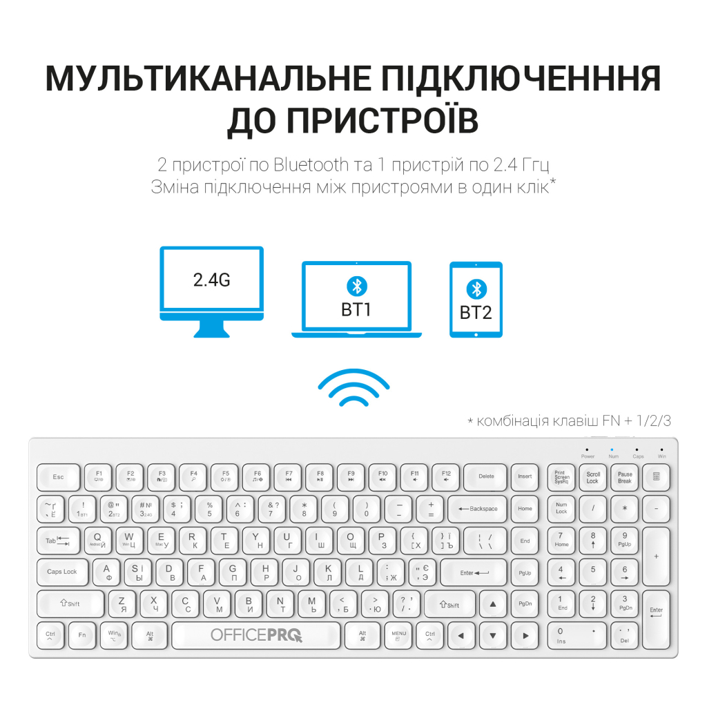 Клавіатура OfficePro SK985W Wireless/Bluetooth White (SK985W) - зображення 12