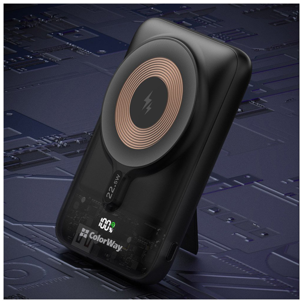 Батарея універсальна ColorWay 10 000 mAh 15W MagSafe (USB QC3.0 + USB-C PD 22.5W) (CW-PB100LPA3BK-WPDD) - зображення 9