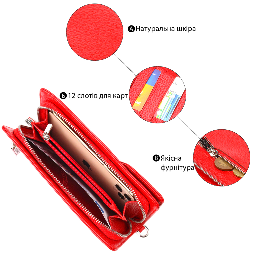 Портмоне Canpellini З натуральної шкіри Червоне (21535) - зображення 4