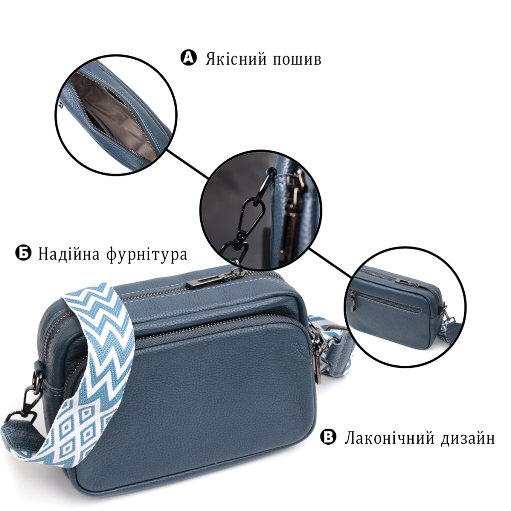 Сумка Vintage Жіноча крос-боді з натуральної шкіри Синя (22297) - зображення 4