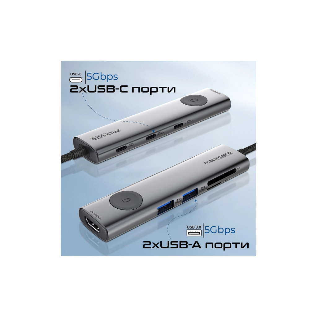 Концентратор Promate USB-C 9-in-1 Promate comandhub-lite (comandhub-lite) - зображення 4