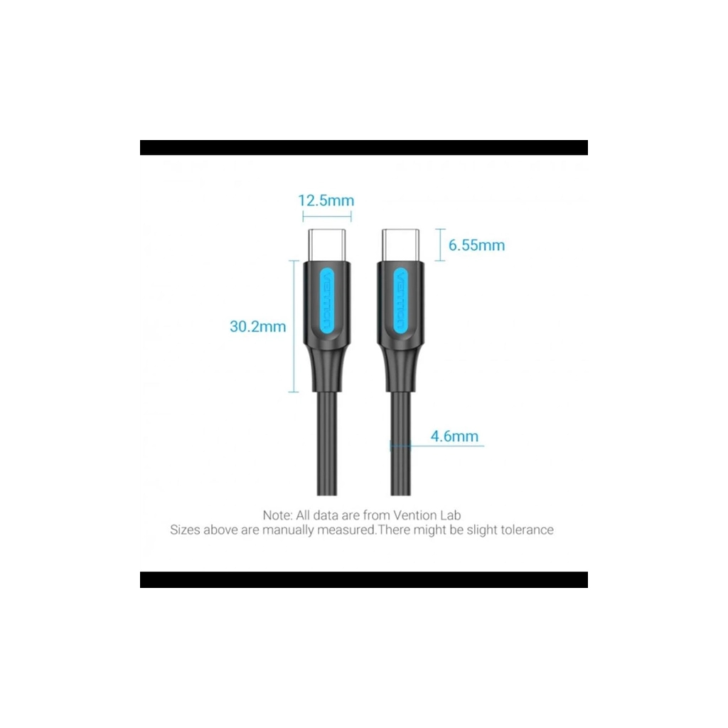 Дата кабель USB 2.0 C Male to C Male 5A Cable 1.5M Black PVC Type VENTION (COTBG) - зображення 2