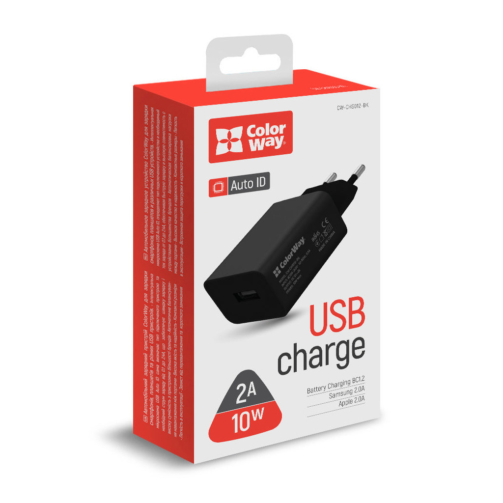 Зарядний пристрій ColorWay 1USB AUTO ID 2A (10W) black (CW-CHS012-BK) - зображення 5