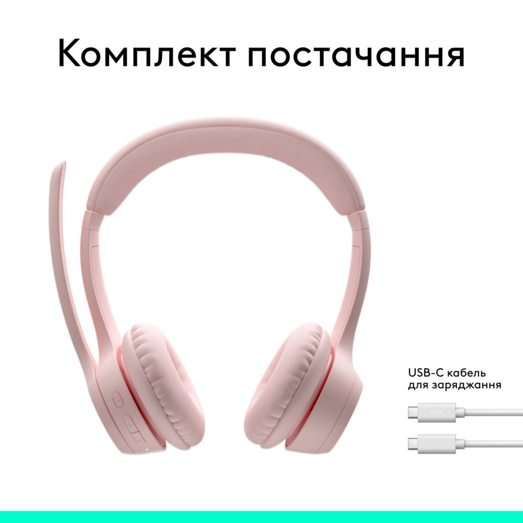 Навушники Logitech Zone 300 Bluetooth Rose (981-001412) - зображення 10