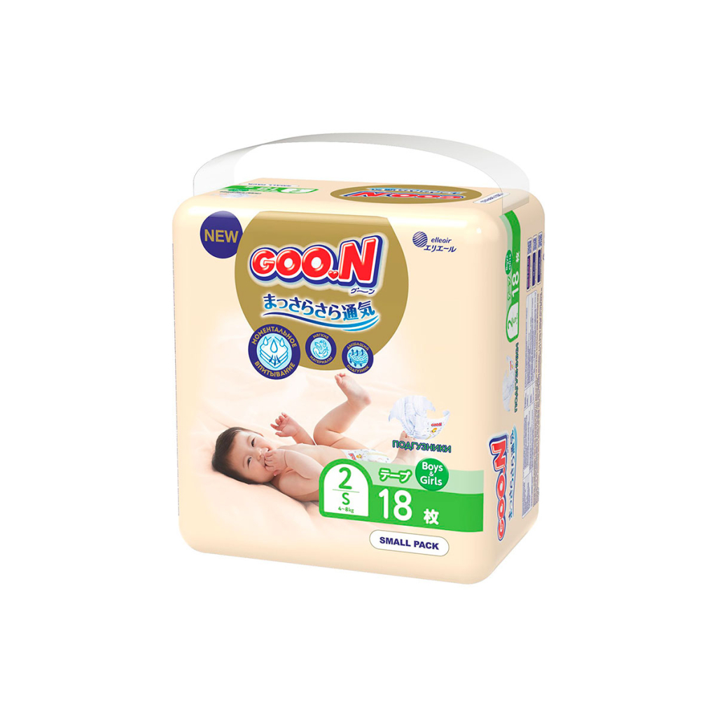 Підгузки GOO.N Premium Soft 4-8 кг розмір S на липучках 18 шт (863221) - зображення 2