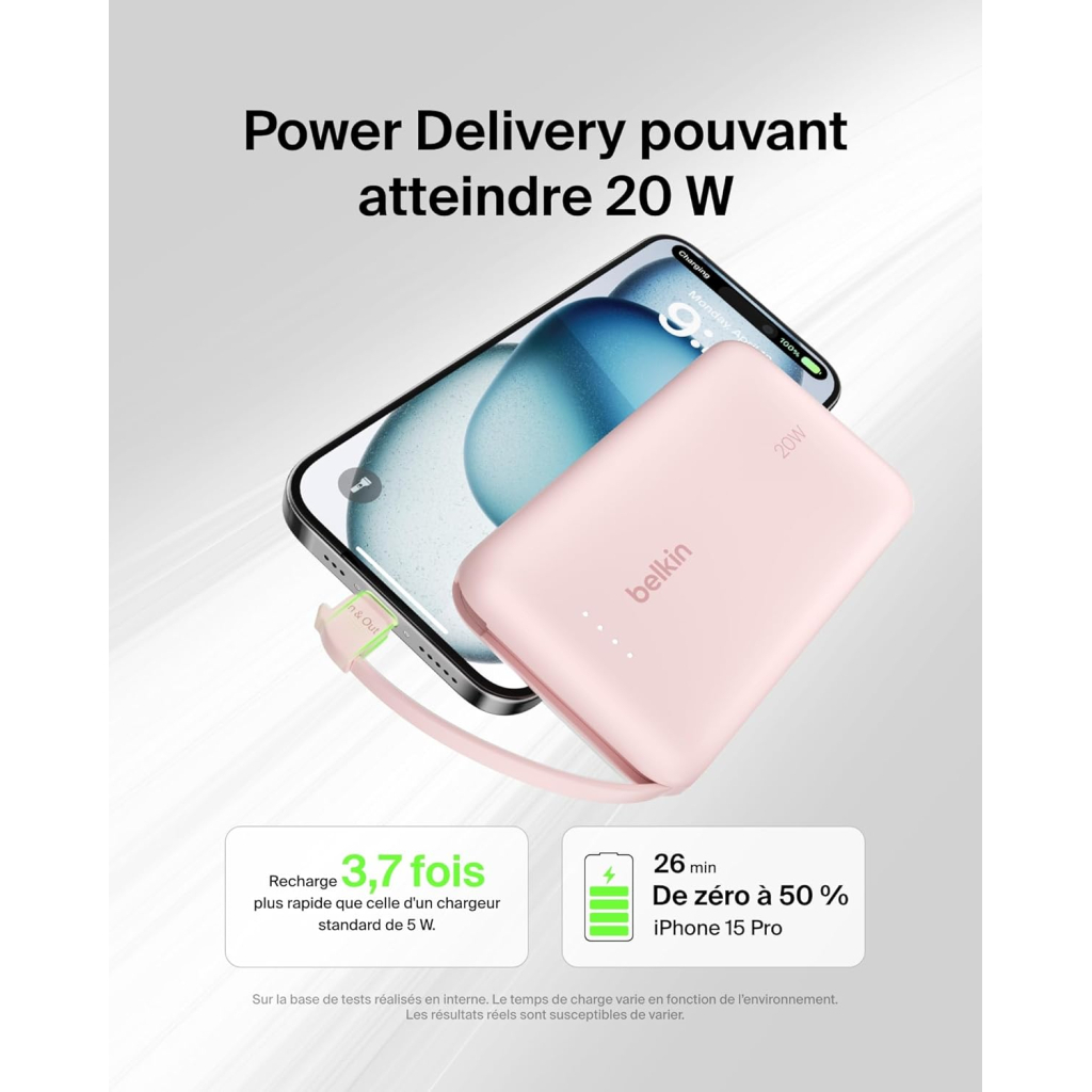 Батарея універсальна Belkin 10000mAh, 20W, USB-C, Pink (BPB021HQPK) - зображення 3