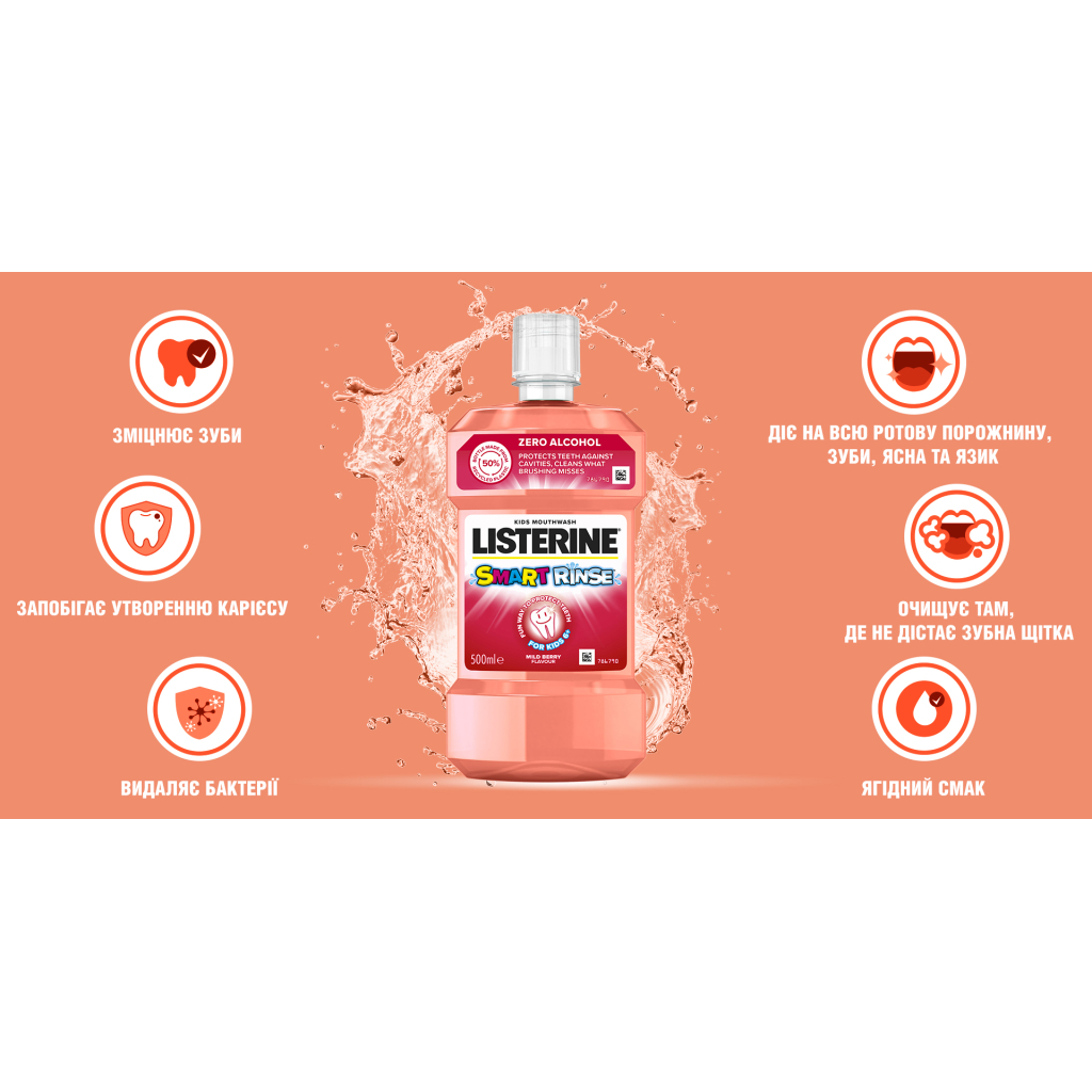 Ополіскувач для порожнини рота Listerine Smart Rinse Ягідна свіжість 500 мл (3574661787190) - изображение 12