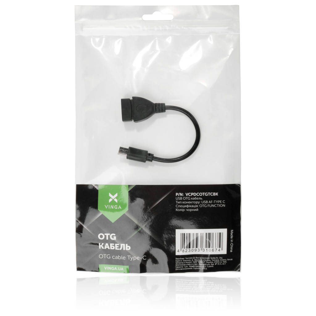 Перехідник OTG USB 2.0 AF to USB-C 0.1m Vinga (VCPDCOTGTCBK) - зображення 4