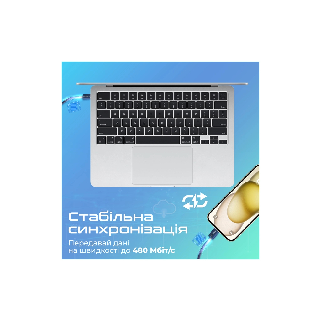 Дата кабель USB-C to Lightning 1.2m Promate (ecoline-ci120.navy) - зображення 4
