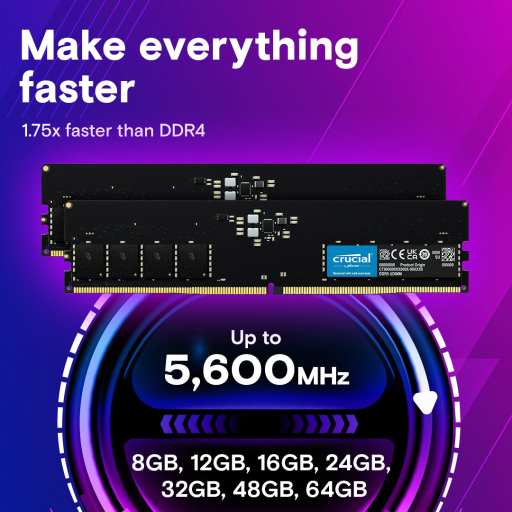 Модуль пам'яті для комп'ютера DDR5 64GB (2x32GB) 5600 MHz Micron (CT2K32G56C46U5) - зображення 3