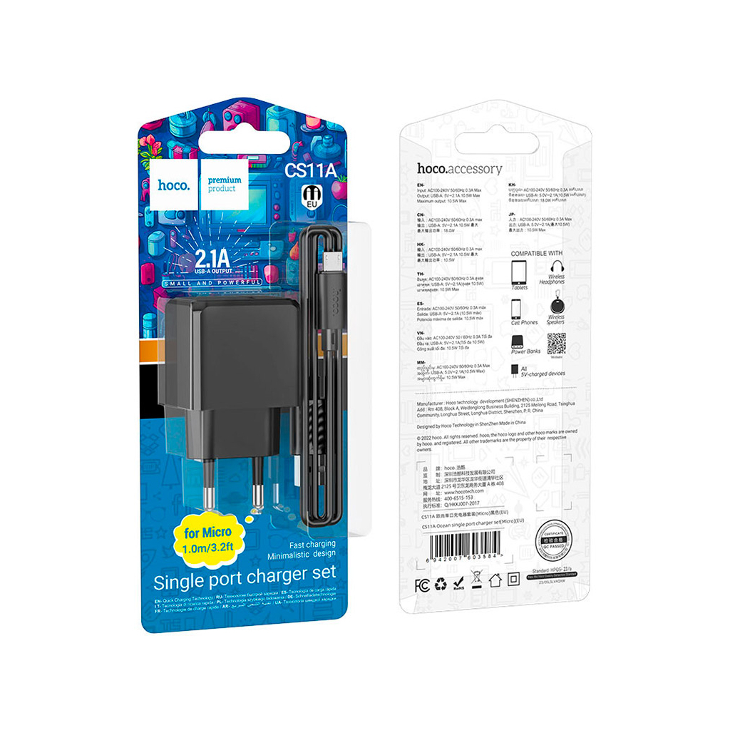 Зарядний пристрій HOCO CS11A Ocean USB + cable USB to Micro 5P 10.5W Black (6942007603584) - зображення 4