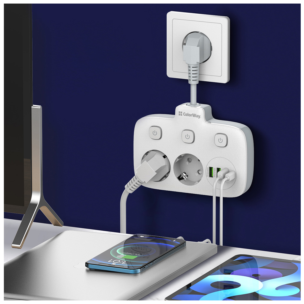 Мережевий фільтр живлення ColorWay CW-CHE24PDW 2 розетки/4USB (CW-CHE24PDW) - зображення 11