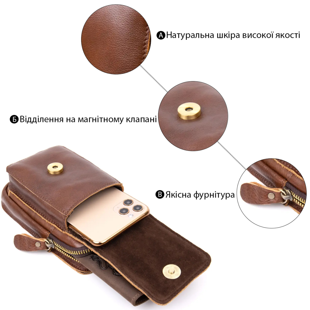 Сумка Vintage Поясна чоловіча Коричнева (20417) - зображення 5