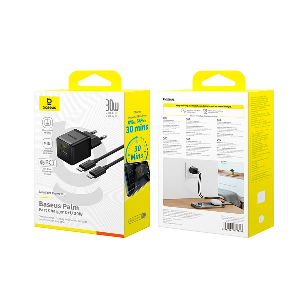 Зарядний пристрій Baseus 1xUSB-C 30W + 1xUSB + cable USB-C to USB-C 60W 1.0m (P1011160A113-01) - зображення 4
