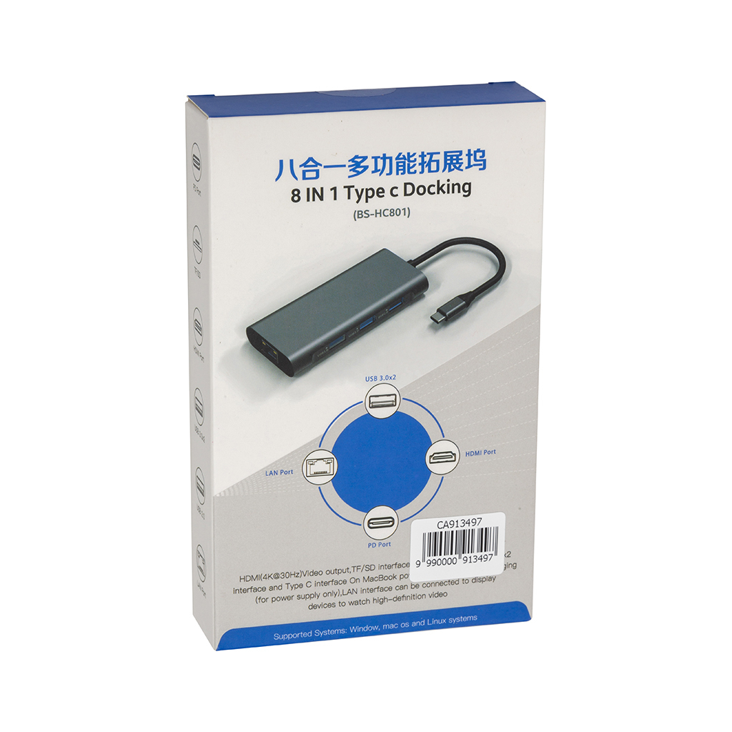 Концентратор PowerPlant USB-C to 2xUSB 3.0, 1xUSB 2.0, 1xType-C (PD), HDMI, SD, RJ45 (CA913497) - зображення 5