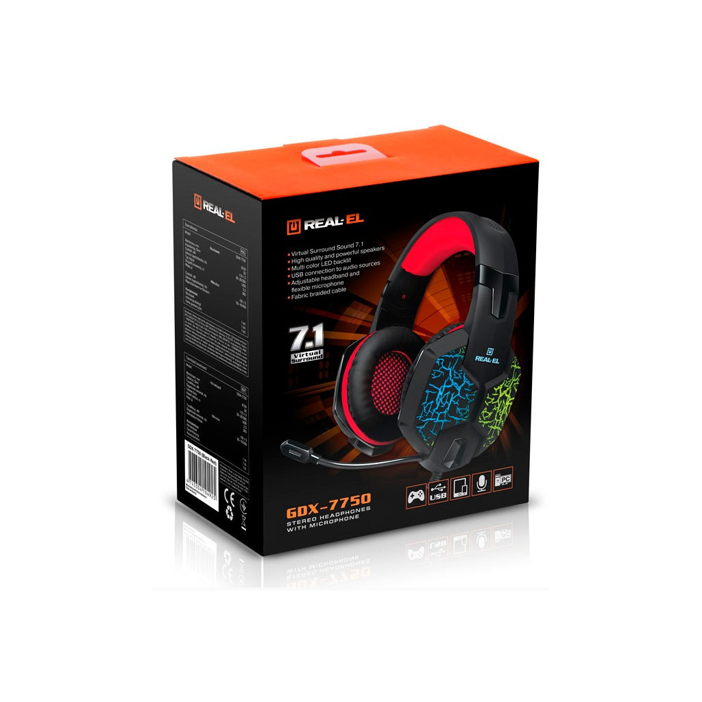 Навушники REAL-EL GDX-7750 Black-Red - зображення 12