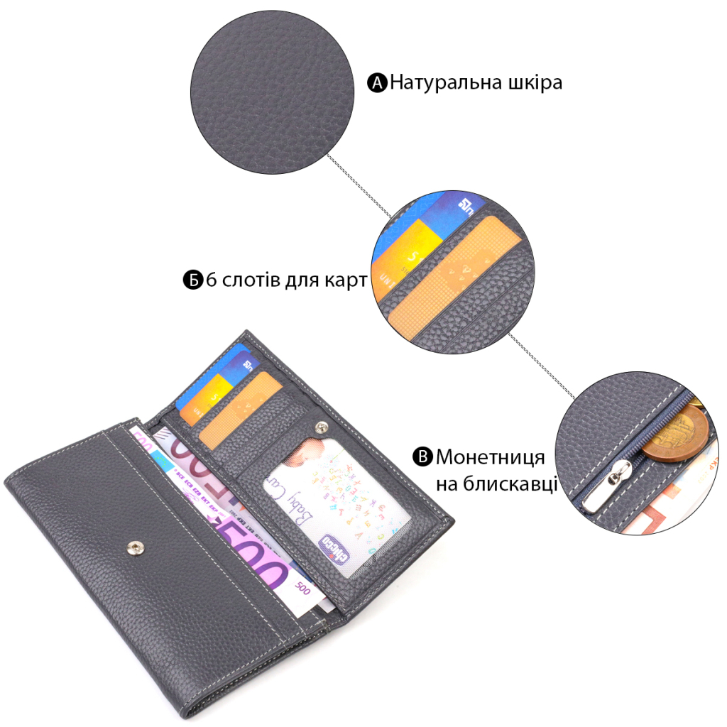 Гаманець Canpellini З натуральної шкіри Сірий (21821) - зображення 4