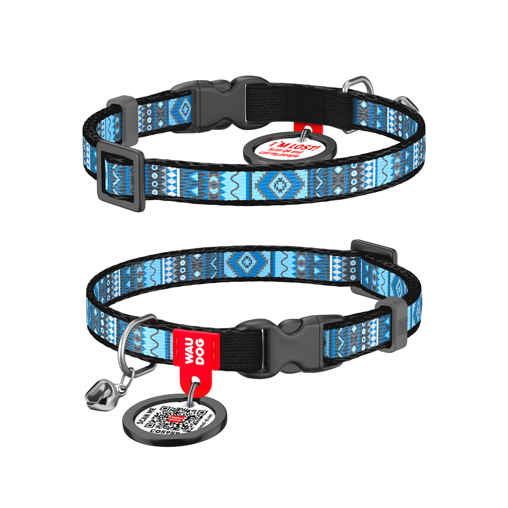 Нашийник для тварин WAUDOG Nylon з QR паспортом "Етно синій" пластиковий фастекс XS 20-30 см (5266) - зображення 1