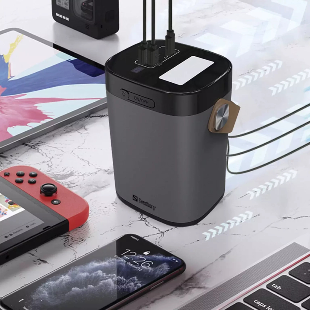 Батарея універсальна Sandberg 60000mAh, PD/20W, QC/3.0, USB-C, USB-A*2(22.5W total), flashlight 3W (420-71) - зображення 3