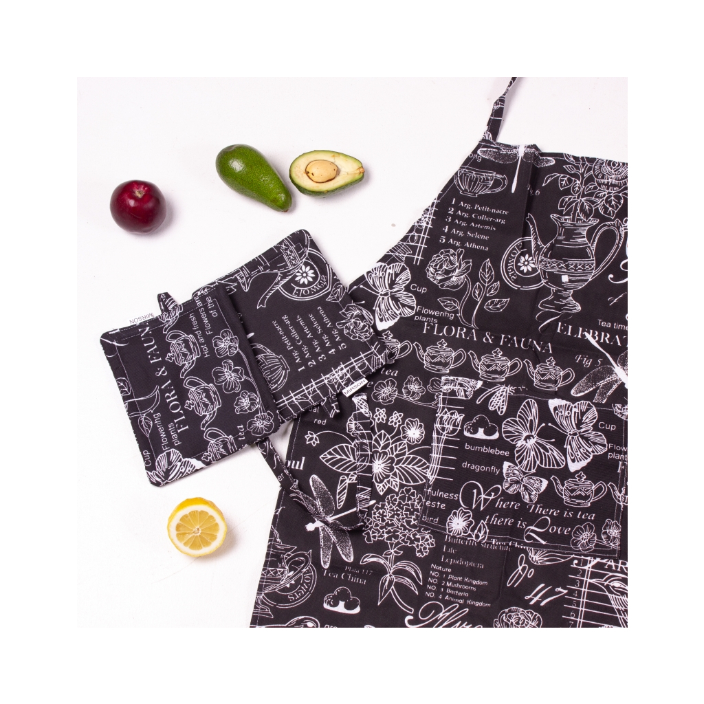 Фартух MirSon Набір №216 - Black flowers дві прихватки + дві рукавички-прихватки + фартух (2200006754404) - зображення 4