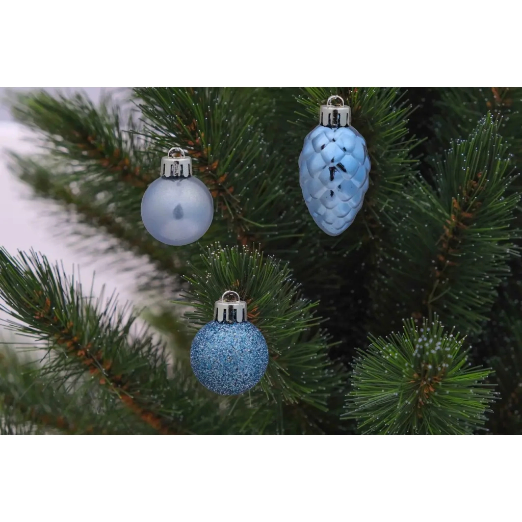 Ялинкова іграшка Chomik пластикові кульки, рельєфні і шишки 36 шт, 3,4,6 см, мікс блакитні (5900779832916_1) - зображення 4
