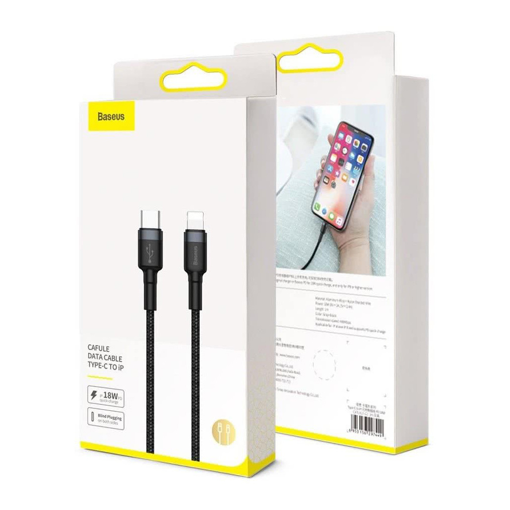 Дата кабель USB-C to Lightning 1.0m 18W 2.1A Cafule Black-Grey Baseus (CATLKLF-G1) - зображення 10