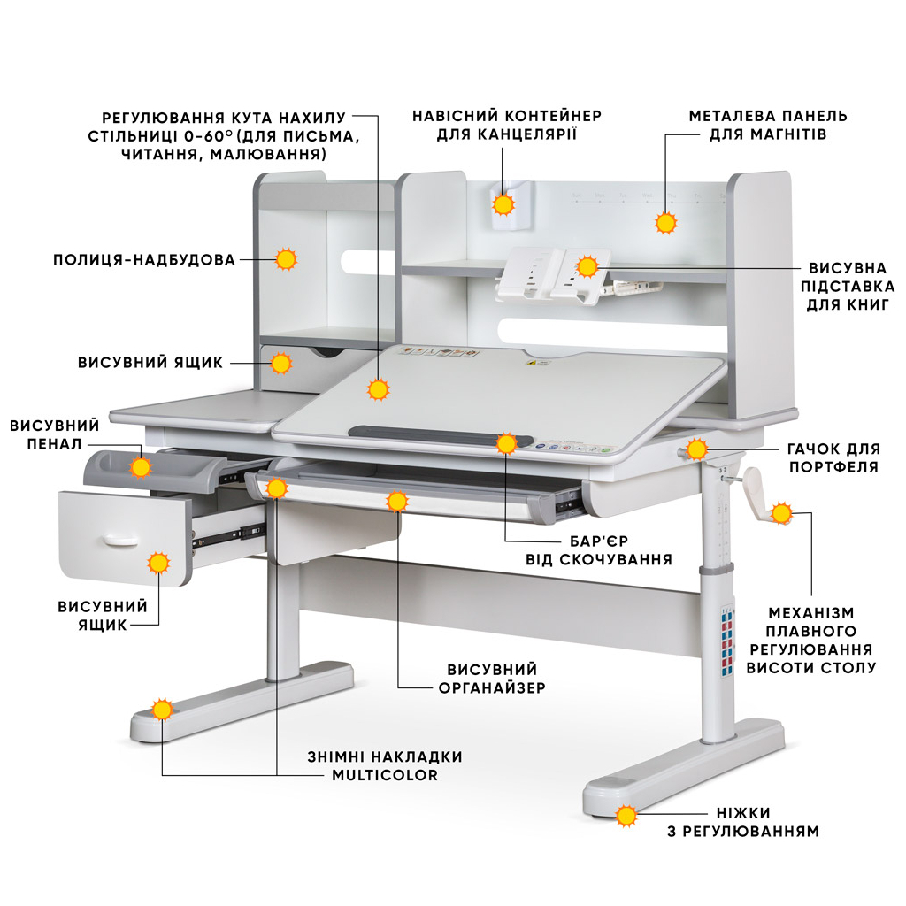 Парта Mealux Florida Multicolor Gray (Evo-52 WG + G Multicolor) - зображення 3