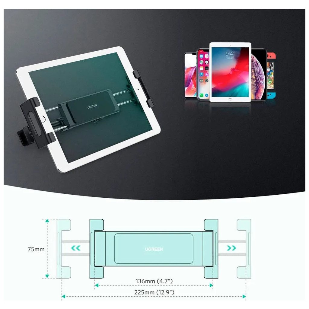 Універсальний автотримач Ugreen LP160 Car Headrest Mount Holder Black (60108) - зображення 4