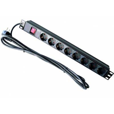 Силовий блок Hypernet 19" 8 розеток, кабель 1.8m алюм. корпус з вимикачем (SPP8) - зображення 1