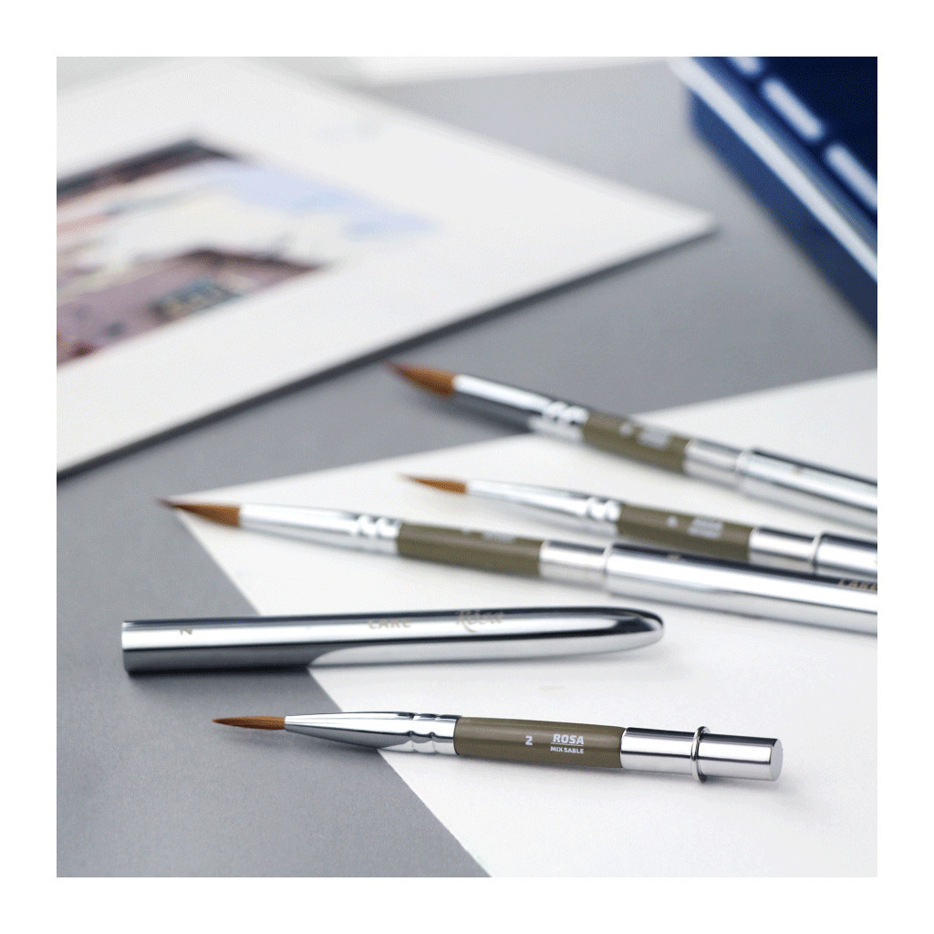 Пензлик для малювання Rosa Мікс соболь/синтетика круглий, TRAVEL BRUSH, LAKE 178, № 2 (4823098516804) - зображення 4