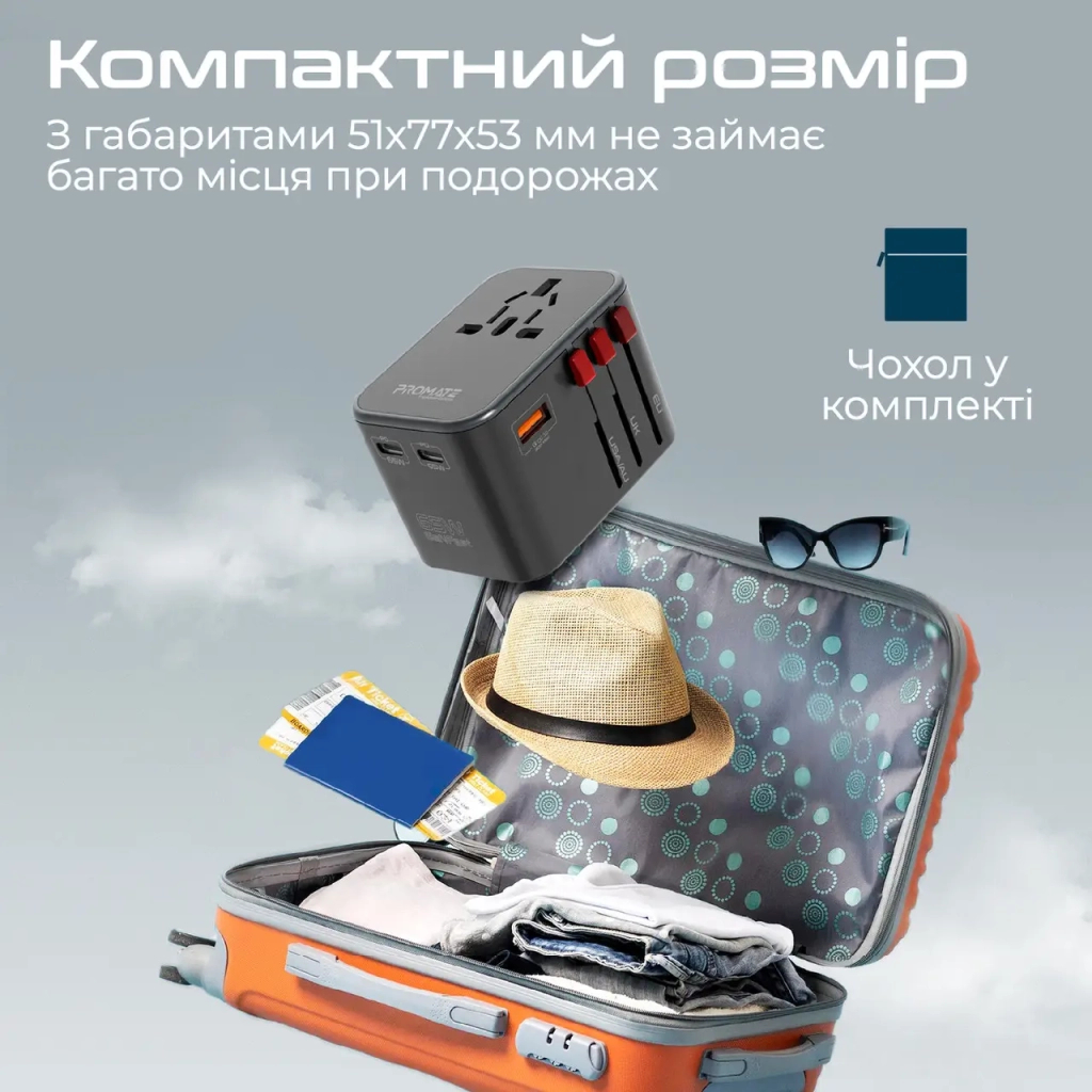 Зарядний пристрій Promate tripmate-gan65.black - зображення 9