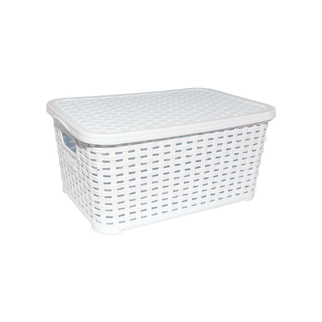 Кошик для зберігання Irak Plastik під ротанг з кришкою білий 10 л (5634) - зображення 1