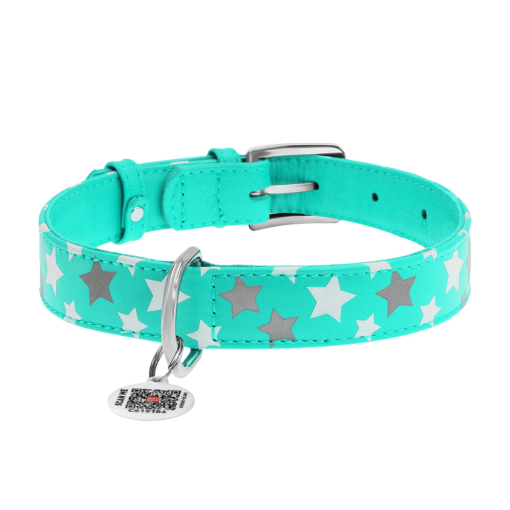 Нашийник для тварин WAUDOG Glamour з QR паспортом "Зірочка" M Ш 25 мм Д 38-49 см ментоловий (358713) - зображення 2