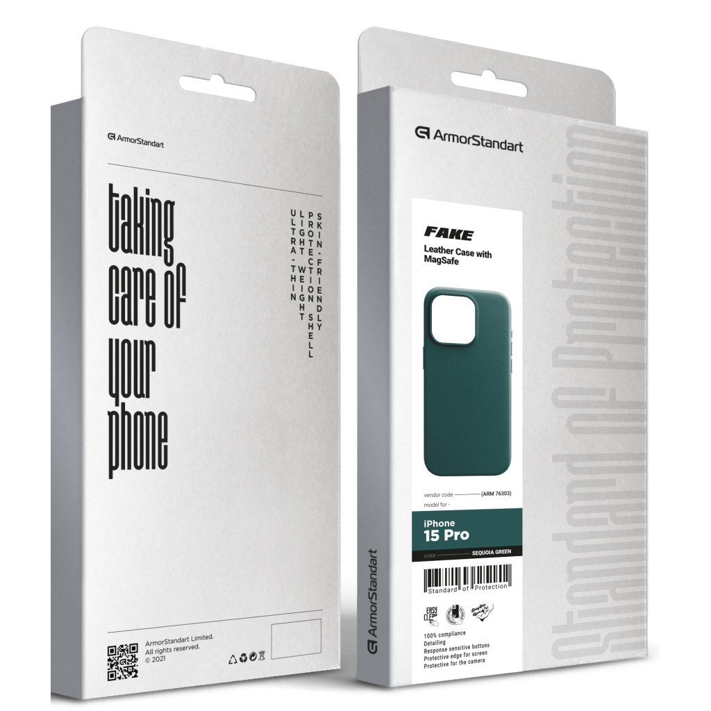 Чохол до мобільного телефона Armorstandart FAKE Leather Case Apple iPhone 15 Pro Sequoia Green (ARM76303) - зображення 5