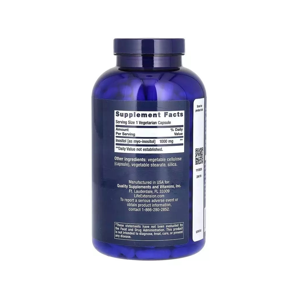 Вітамін Life Extension Інозитол, 1000 мг, Inositol, 360 вегетаріанських капсул (LEX-16743) - зображення 2