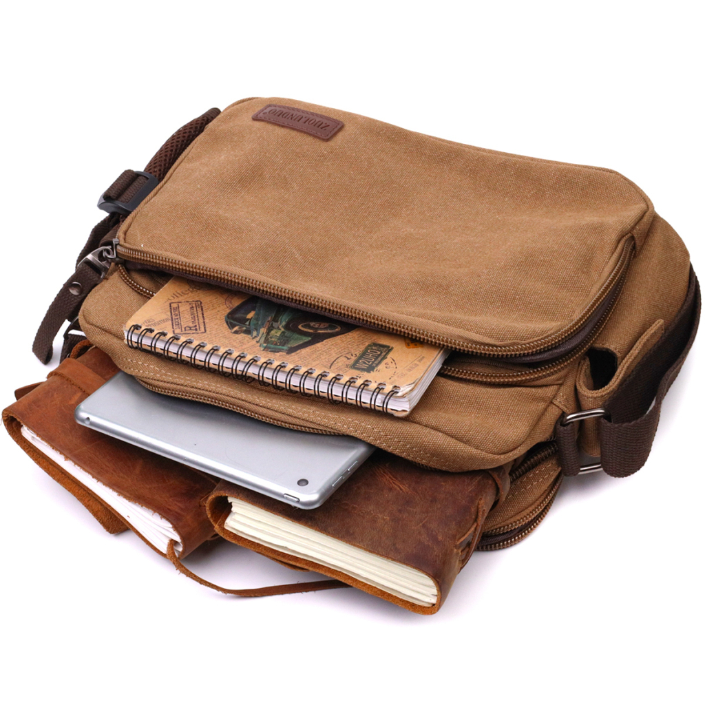 Сумка Vintage Чоловіча месенджер з текстилю Коричнева (22205) - зображення 10