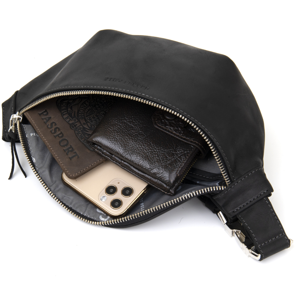 Сумка Grande Pelle Бананка унісекс вінтажна Чорна (11144) - зображення 6