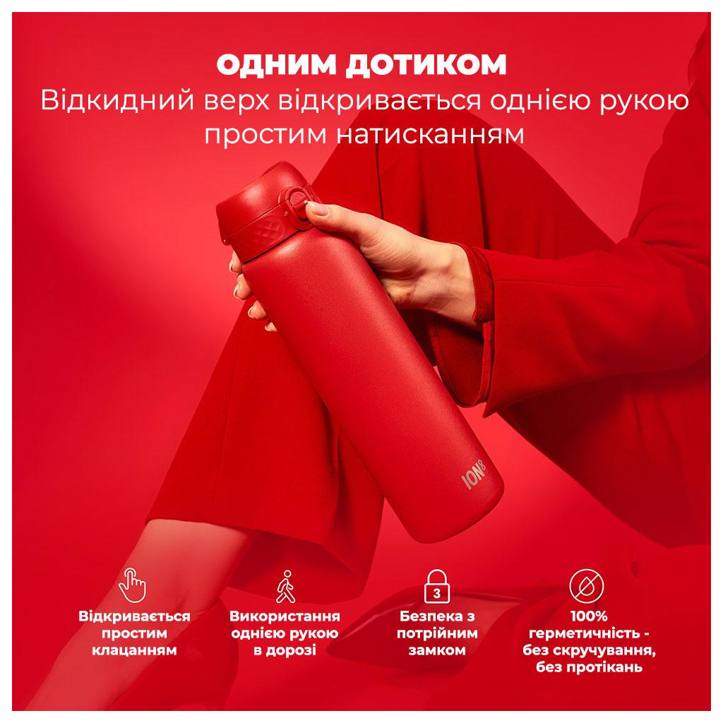 Пляшка для води ION8 OneTouch Vacuum Insulated 920 мл Red (I8TS1000Red) - зображення 2