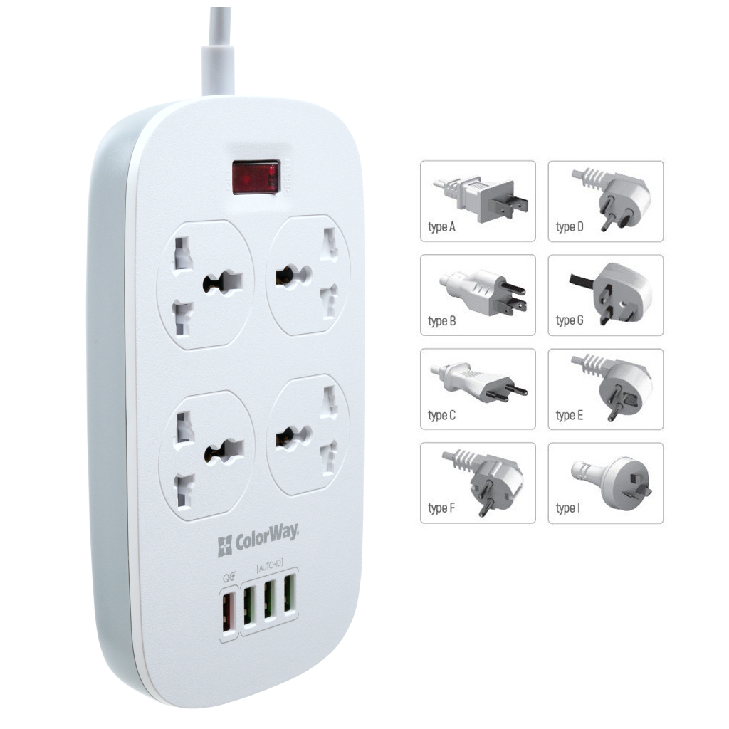 Мережевий фільтр живлення ColorWay 4 розетки/4USB White 1.8м (1QC3.0 + 3 AUTO ID) (CW-CHU44QW) - зображення 10