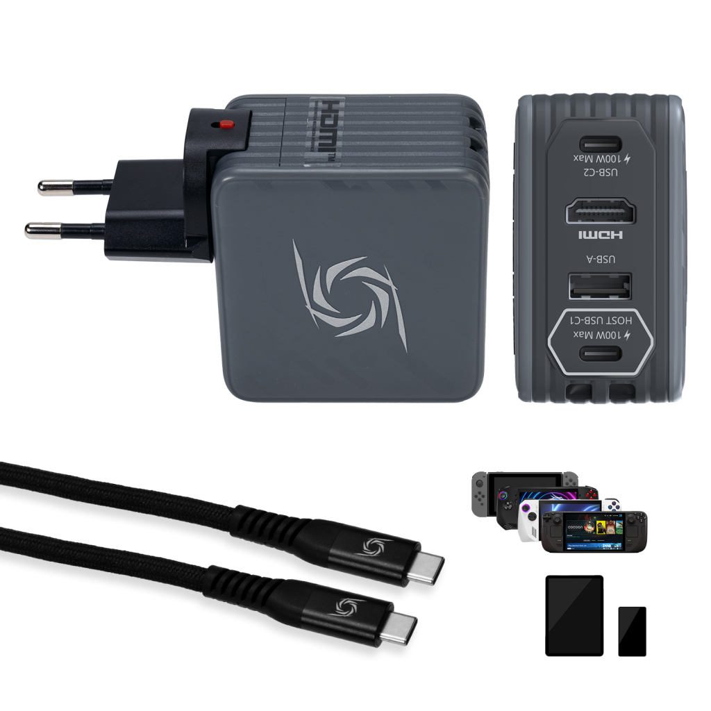 Зарядний пристрій AVerMedia GC313 CORE GO 100W 2хUSB-С 1хUSB-A 1xHDMI black (40AAGC313AWN) - изображение 1
