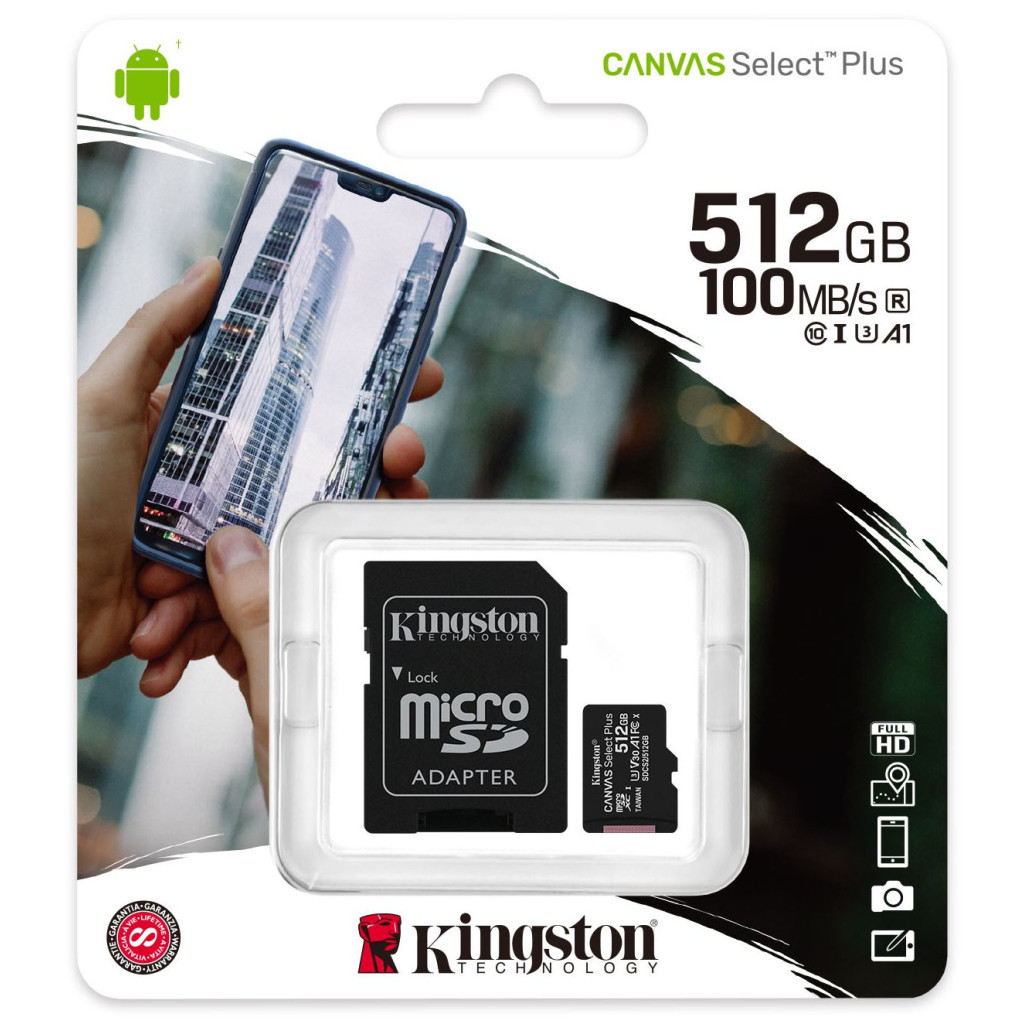 Карта пам'яті Kingston 512GB microSD class 10 A1 Canvas Select Plus (SDCS2/512GB) - зображення 3