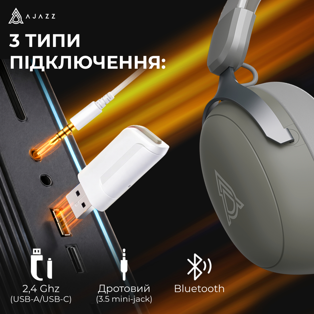 Навушники Ajazz AHM08 MAX 3-Mode Grey (AHM08-MAX-GW) - зображення 7