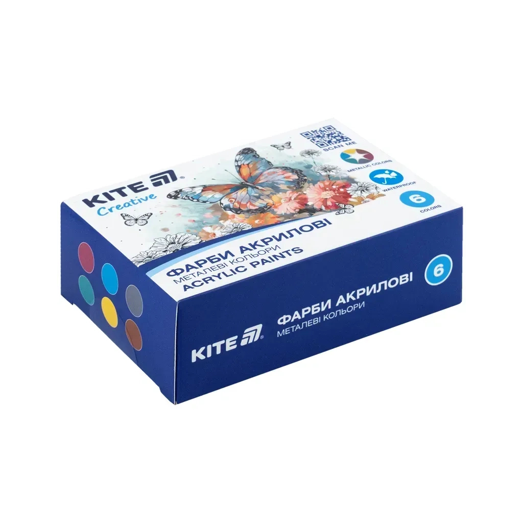 Акрилові фарби Kite Creative 6 металевих кольорів, 20 мл (K-273) - изображение 1