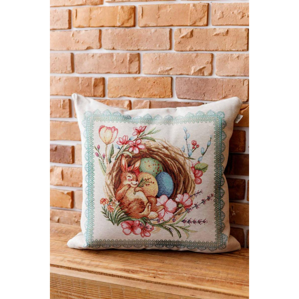 Подушка Прованс декоративна гобеленова Зайчик в кошику Злагода 45х45 см (034258) - зображення 1