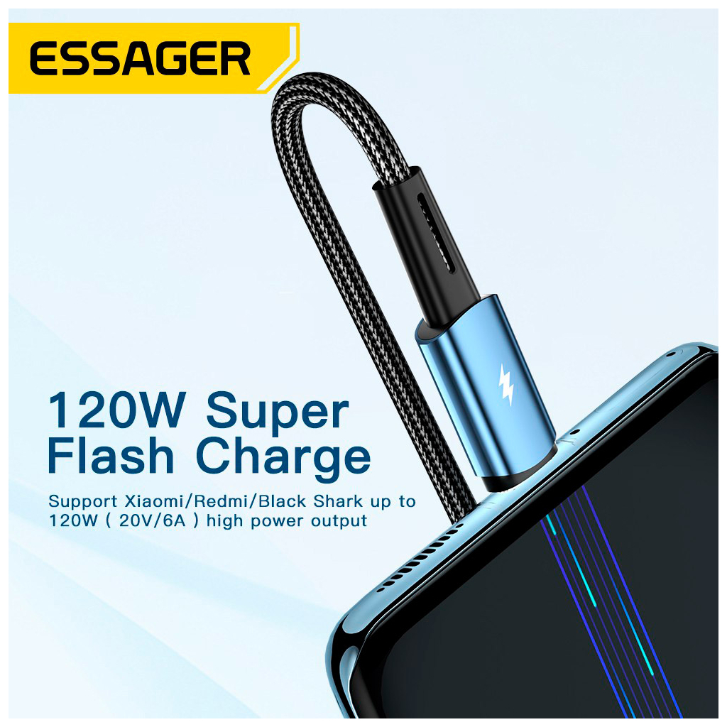 Дата кабель USB 2.0 AM to USB-C 2.0m 120W black Essager (EXC120-CGA01-P) - picture 4